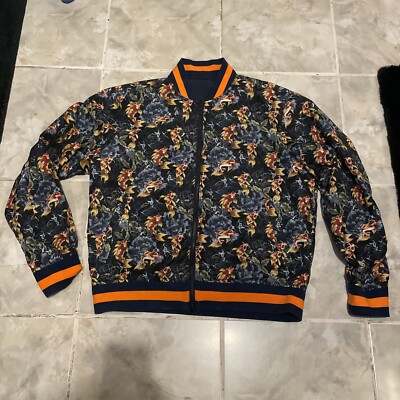 TALLIA Men's Full-Zip Hoodie/Track Jacket Oceanic Fish Blue Size XL