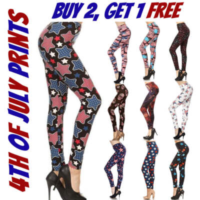 Americana Prints - Soft Stretchy High Waist Print Capri & Full Length Leggings