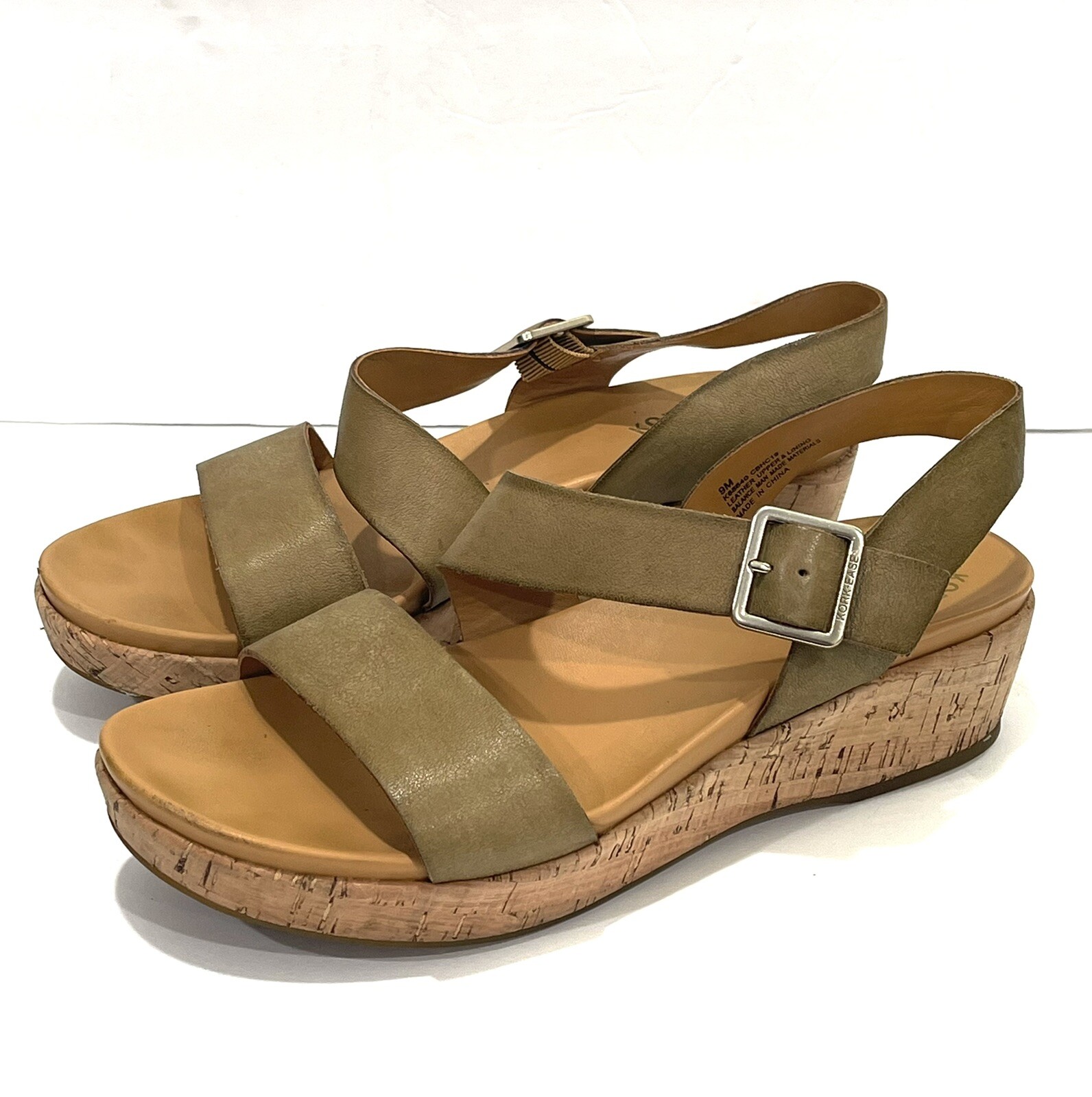 Kork Ease Minihan Tan leather cork wedge sandals size 9 M | eBay