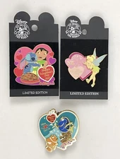 Disney 2005 Happy Valentines Day 3  Pin Lot Stitch, Nemo, Tink DCL, WOD, WDW 