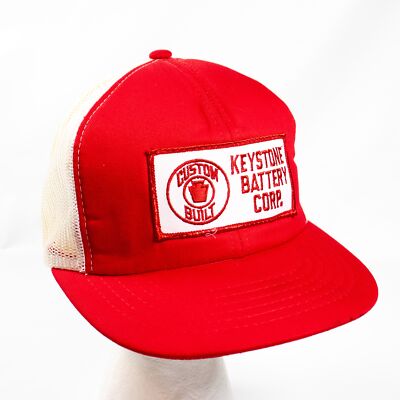 Vintage Keystone Battery Corp Hat Snapback Mesh Red Baseball Cap Patch Unused
