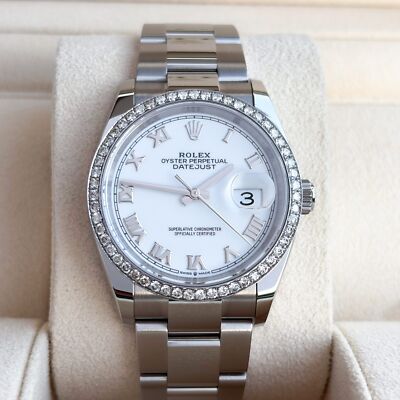 Rolex Datejust 36mm Weiß Full Set 2023 UNWORN Diamanten 126200 Diamond Bezel Ice