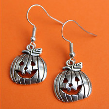 Silver Jack-o-Lantern Pumpkin Halloween Earrings Set - Autumn, Fall, Great Gift