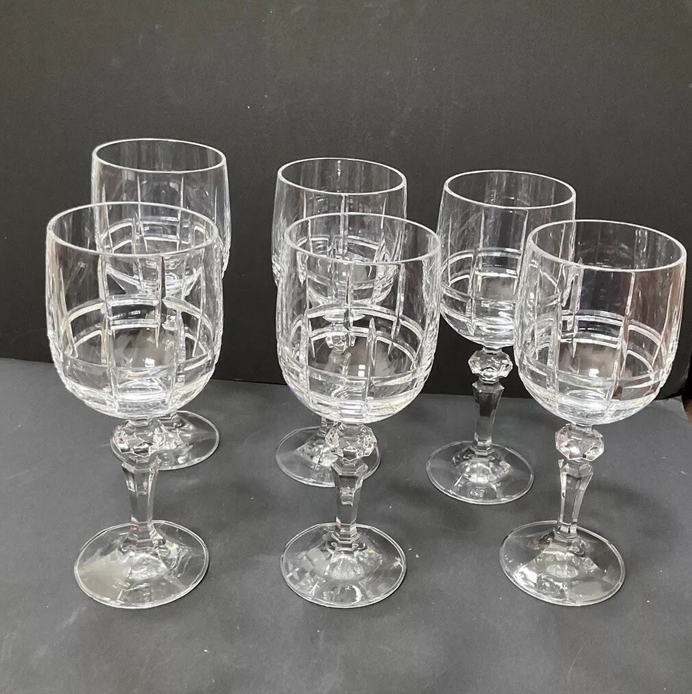 BOC37 Bohemian Crystal Crystalex 6 Wine Glasses Vertical