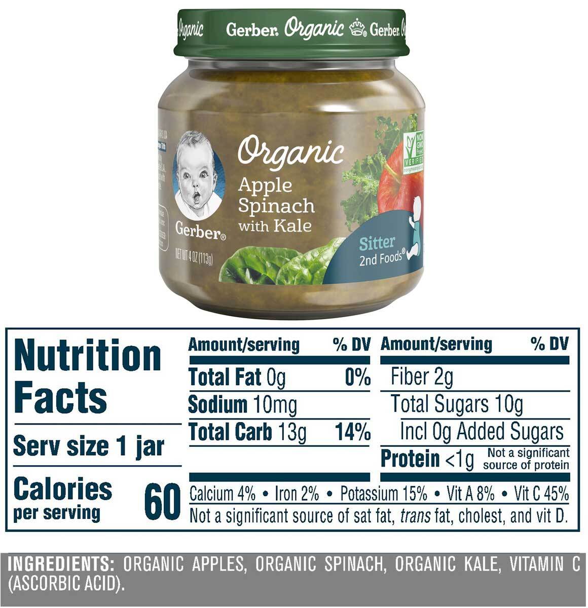 Gerber 2nd Foods Baby Food Organic Apple Spinach with Kale – Oz