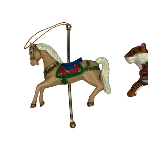 Carousel Animal Ornaments Set of 3 Elephant Horse Tiger Hand-Painted Resin Metal - Picture 6 of 10