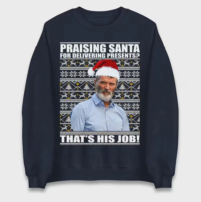 Roy Keane Praising Santa For Delivering Present Sweatshirt, Xmas Football Tee - Image 2 of 4