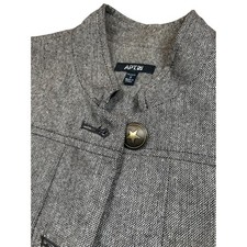 Apt 9 Petite 8 Brown Gray Tweed Wool Blend Peplum Blazer Star Button Mock Neck