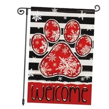  Winter Garden Flag Welcome Dog Pawprint 12x18 Inch Double Sided Snowflake 
