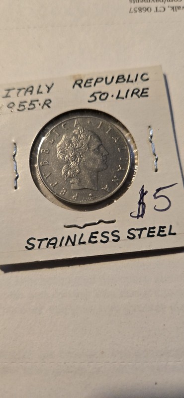 1955 Italy Republic Italiano L50 Lire Stainless Steel Lira - International Coin