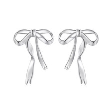 Solid 925 Sterling Silver Bow Stud Earrings for Women Bowknot Jewelry Simple Ear