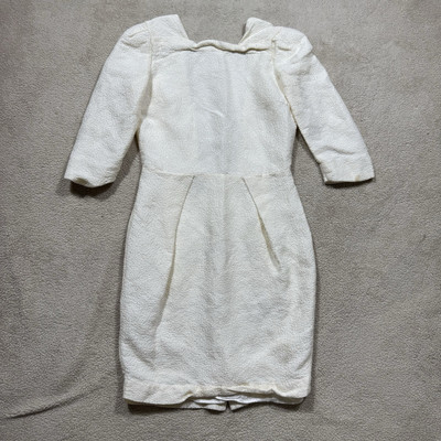 Malene Birger Dress Womens 36 (6 US) Ivory 3/4 Sleeve Backless Square Neck Lined