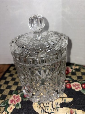 Vintage Cherrywood Crystal Candy Dish With Lid