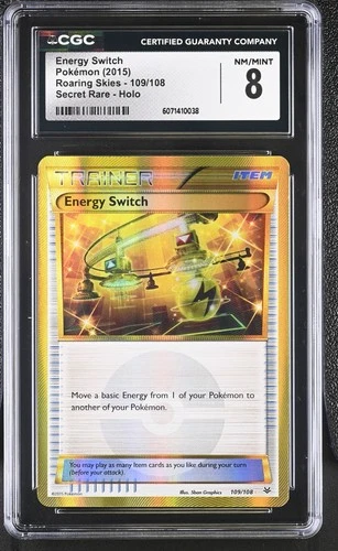 CGC 8 Energy Switch 2015 Roaring Skies 109/108 Secret Rare Holo Pokemon Card