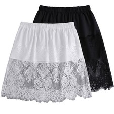 Lady Floral Lace Fake Hem Skirt Short Layer Extender White Elastic Waist Classic