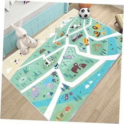 Kids Rug Play Mat 5Ft Zoo Animal Bedroom Carpet Forest Animal Playroom Rug for 