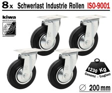 8 x Transport Schwerlast Lenkrollen Gummi Rollen Ø 200mm Le-Le BS-Rollen GERMANY