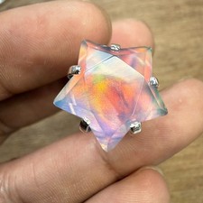 925 Silver Jewelry, Aurora Opal Sterling Silver Ring, Faceted Star Opal Ring