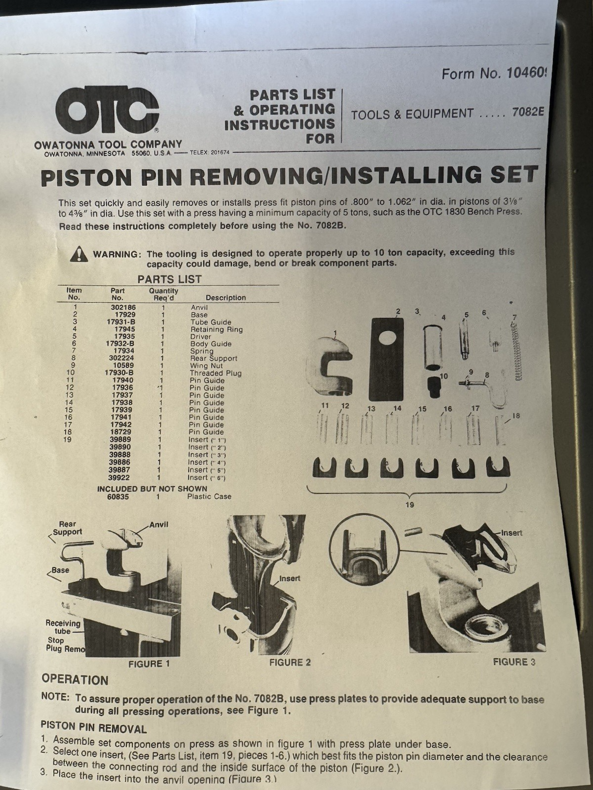OTC 7082B Piston Pin Removing/Installing Set Made in USA | eBay