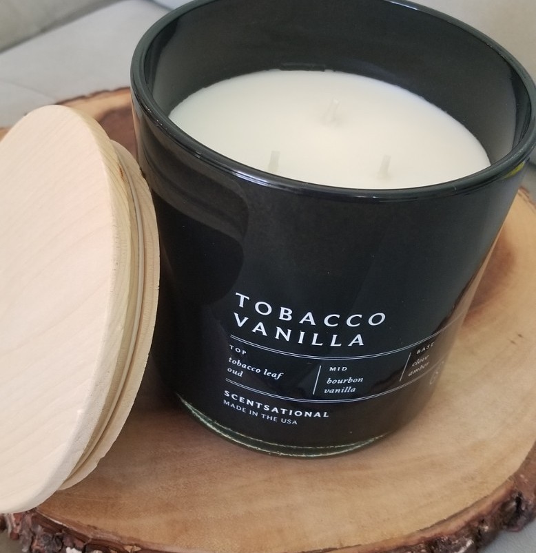 tobacco vanilla candle scentsational & 26oz Triple Wick Black Glass Wooden Lid our candles effortlessly complement any contemporary home style Scentsational Tobacco & Vanilla #7
