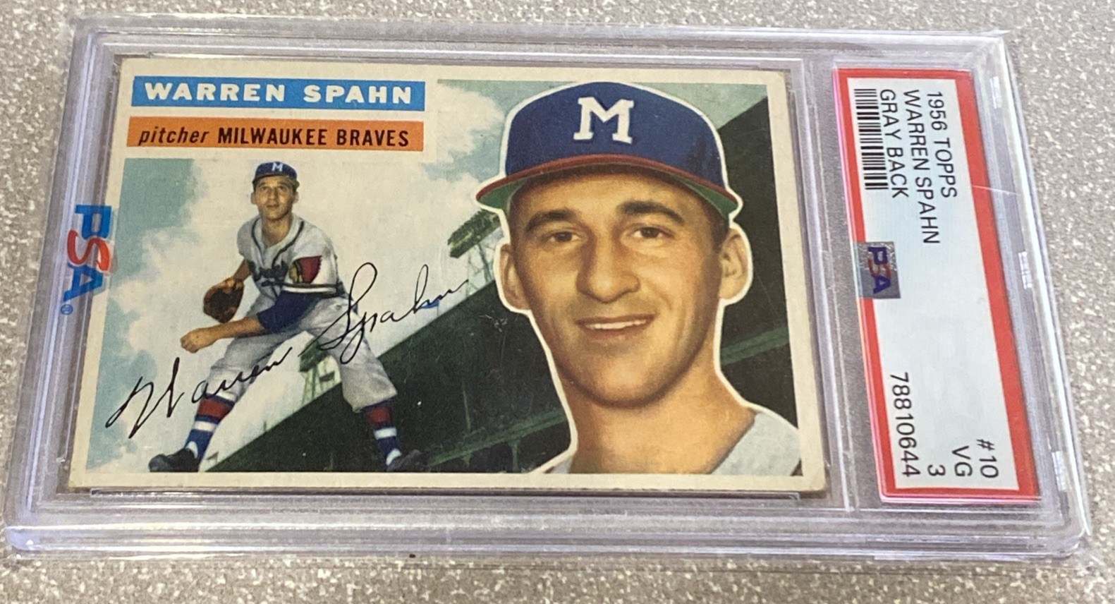 1956 Topps  #10 Warren Spahn Gray Back PSA 3