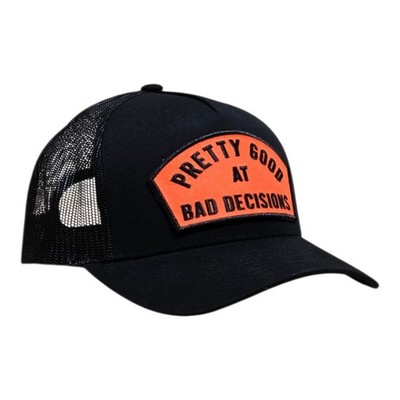 Pretty Good at Bad Decisions Hat YP Classics Black Trucker Orange Twill Patch NW