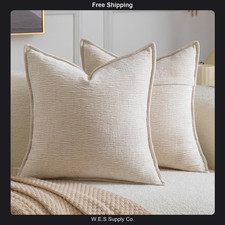 Decorative Throw Pillow Covers 18x18 inch Chenille Beige Pack of 2