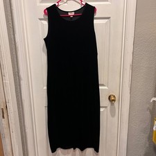 Abito midi vintage Talbots nero velluto senza maniche grande festa modesto