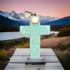 .950 Silver Charles Albert Turquoise And Moonstone Cross Pendant
