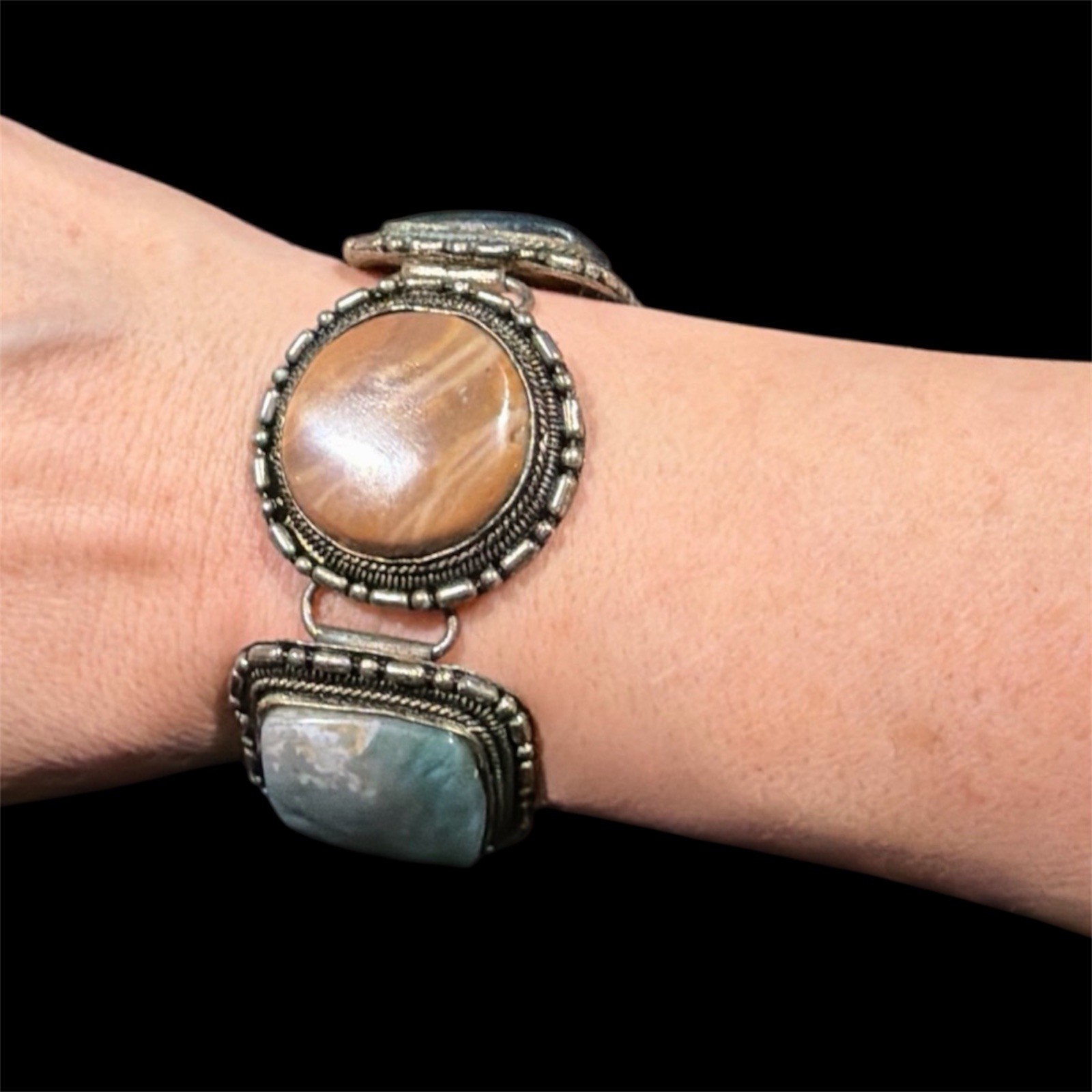 Vintage Multi-Stone Statement Bezeled Silver-tone… - image 2