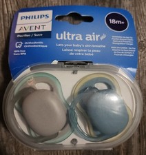 Philips Avent Ultra Soft Pacifiers 18m , Blue/Grey, 2-Pack with Sterilizer Case
