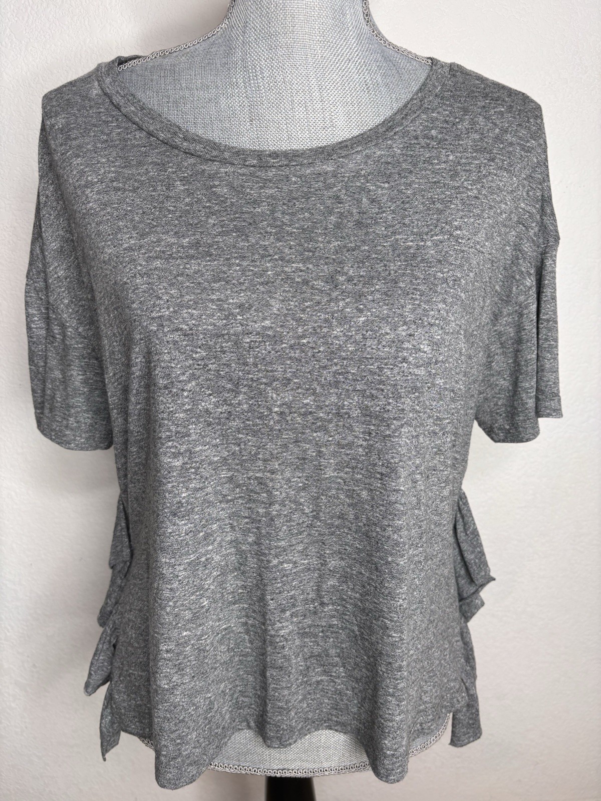 Current Elliot Gray Side Split Ruffle Tee Relaxed… - image 1