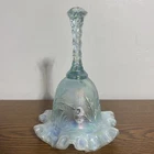 Fenton Glass Iridescent Aqua Blue Ruffled Opal Edge Intaglio Tranquility Bell