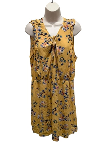 VETEMENTS Abito Maurices donna taglia XXL giallo floreale collo buco della serratura bohemien senza maniche