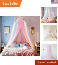 Boho Rainbow Mosquito Net for Girls - Washable Bed Canopy with Adjustable Height
