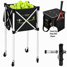 Tennis Ball Hopper Cart for 150 Balls with Wheels,Tennis Ball Basket for Serv...