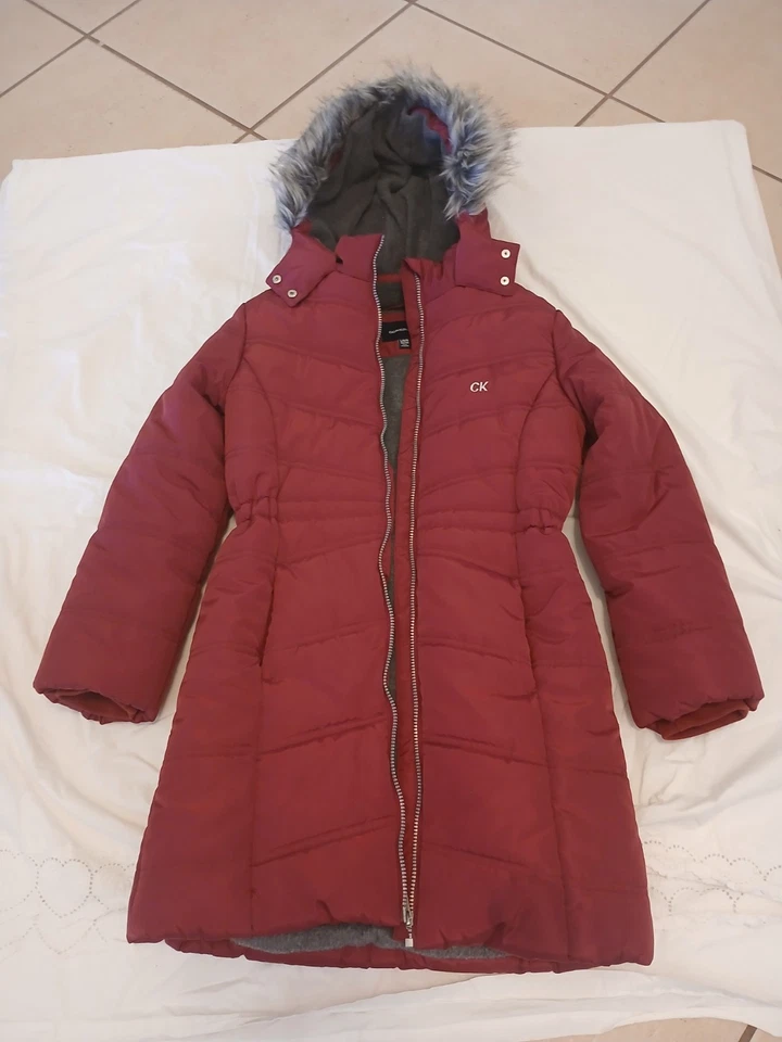 Abrigo Calvin Klein Jeans Niñas L 12/14 Borgoña Piel Sintética Capucha Forrado en Vellón Foto 3 de 3