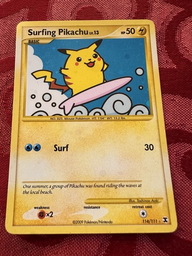 Pokemon Surfing Pikachu Holo Card #114/111 Rising Rivals Series SWIRL 🌀