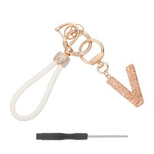 Initial Letter Keychain Letter V - Initial Wristlet KeyChain Champagne