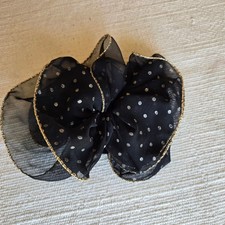 Vintage Foleys Made in France Black Sheer Organza Polka Dot Bow Hair Barrette