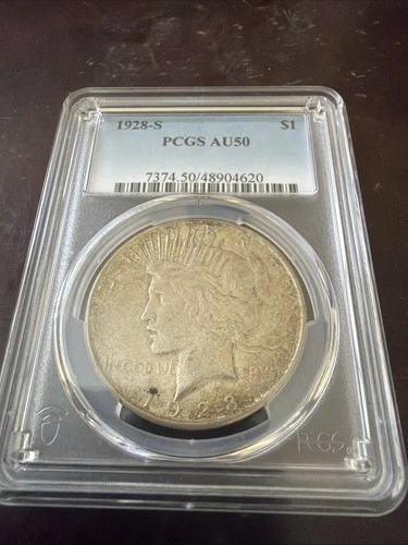 1928-S Peace Silver Dollar $1 PCGS Certified AU 50.