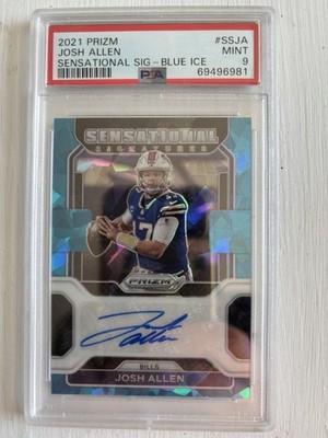 2021 Panini Prizm Josh Allen Sensational Signatures Blue Ice /75 Auto PSA 9