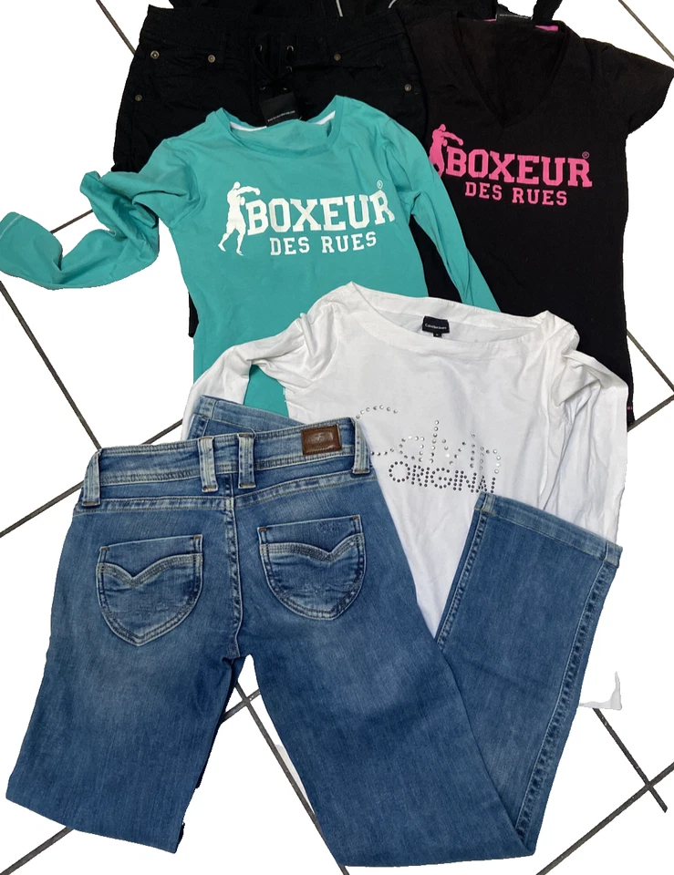 LOT FILLE 14 ANS JEAN PEPE JEANS TOP CALVIN KLEIN BOXEUR DES RUES NAFNAF - Photo 1/4