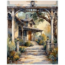 Cottage Landscape Paint by Numbers Kit for Adults - DIY Country Porch Paintin...