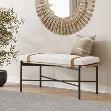 Thatcher Upholstered Entryway Bench with Removable Boucle Cushion, Vegan Leat...