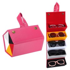 Travel Sunglasses Organizer, 5 Slot Foldable Sunglasses Holder, Rose Red