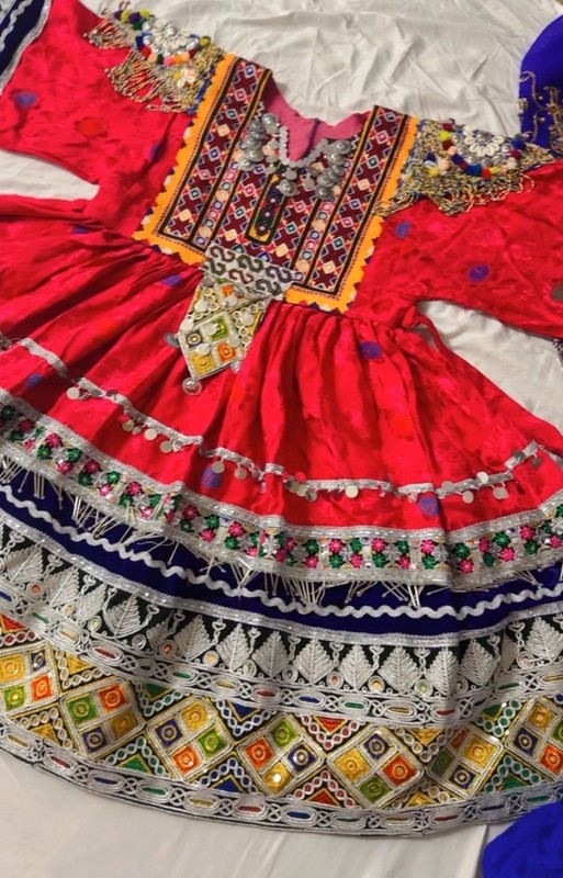 Traditional Ethnic Dress Multi-Color Red Embroidered Beaded Custom Women's