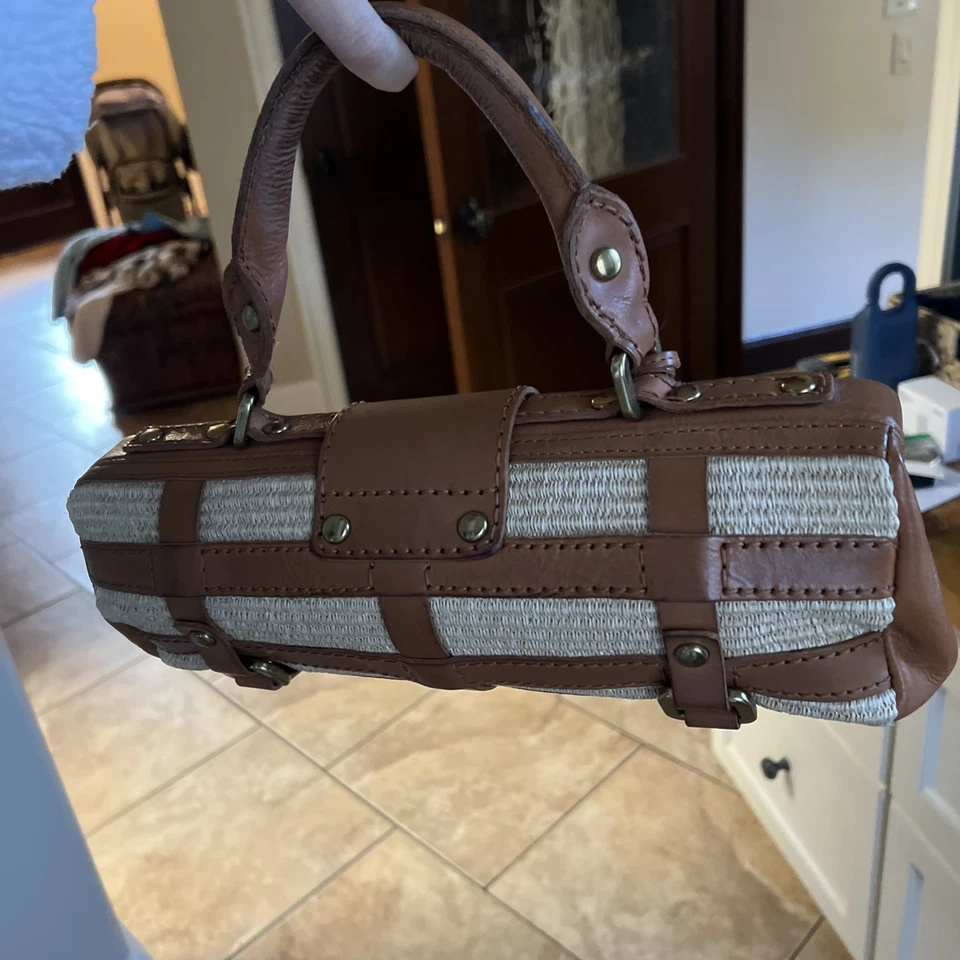 Vintage Fossil Cigar Rattan Tan Leather Authentic Purse Handbag Satchel Bag - Image 2 of 4