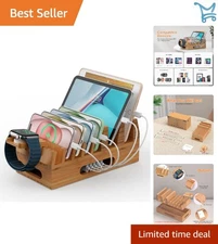 Bamboo Charging Station Organizer for Multiple Devices Desktop Docking Stand