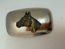 Vintage Belt Buckle Silver With Brass Raised Horse head